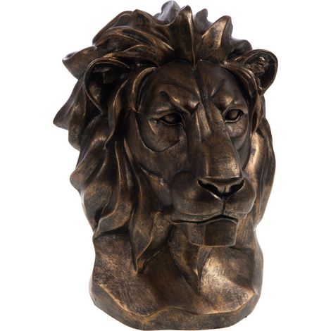 Statuette de décoration tête de lion en résine or antique