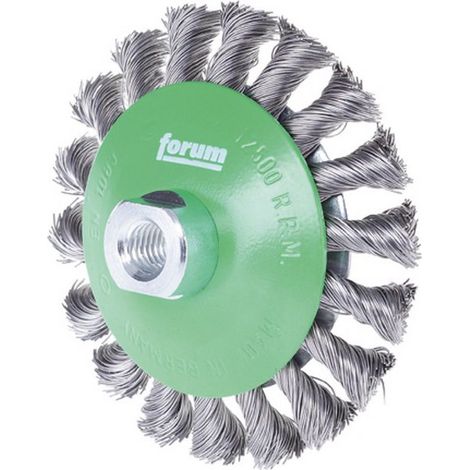 Spazzola Conica, Filo Di Acciaio Inossidabile, Ritorto, Diametro Della Spazzola: 115 Mm, Lo Spessore Filo 0,35 Millimetri, Larghezza. : 15 Millimetri Di Lavoro Velocità Massima. : 12500 Giri / Min