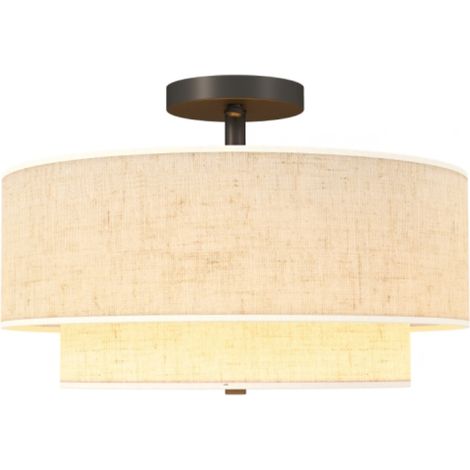 Deckenlampe, Hängeleuchte mit doppelten Schirmen in Leinenoptik, Cremeweiß (1/5)