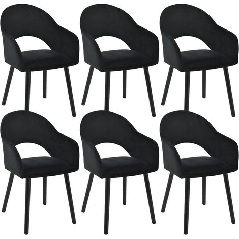 Esszimmerstühle 6er Set Samt Schwarz mit Armlehne und Holzbeinen (1/5)