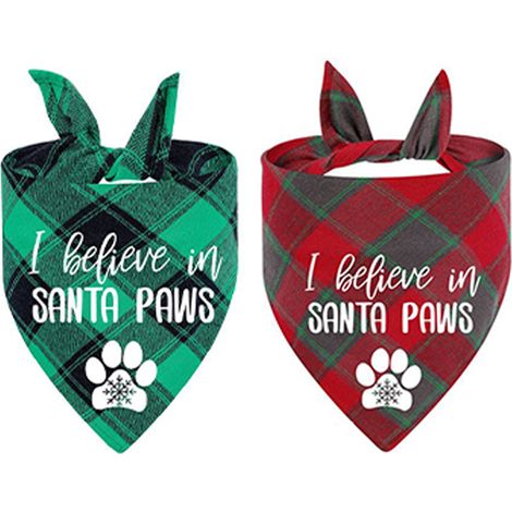Bandana Pour Chien - Imprimé Noël Plaid Triangulaire 63x42x42 Cm - Accessoire Fête Animal De Compagnie - Lot De 2 (1/5)