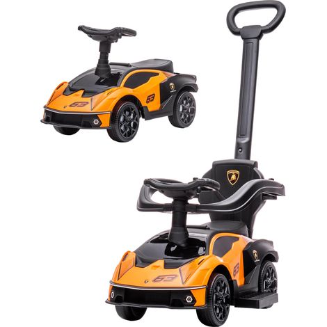 Voiture électrique 2 en 1 pour enfants avec poignée et barrière de sécurité, 86,5 x 40 x 89,5 cm, orange et noir (1/5)