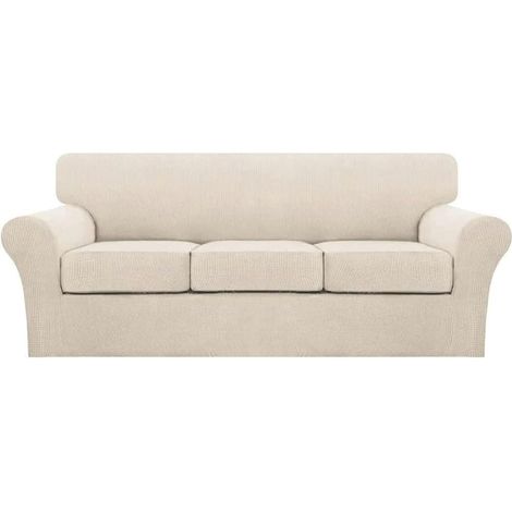 Türkisfarbener 4-teiliger Sofabezug für 3-Sitzer-Sofas, waschbarer Sofabezug für Hunde mit einzelnen Kissenbezügen, Jacquard-Gewebe (3-Sitzer-Sofa, Biscotti Beige) (1/5)