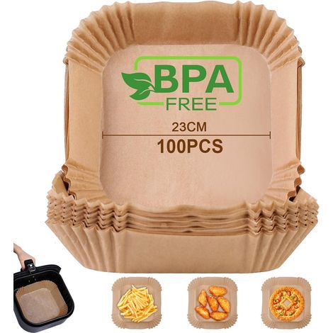 Papier Sulfurisé pour Air Fryer, 100 Pièces 23cm Papier Cuisson Paper Liner, Food-Grade BPA gratuit, Jetable Antiadhésive Sans Huile Papier Parchemin Accessoires pour 3-8L Friteuse (1/5)