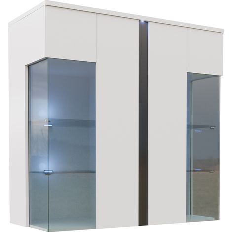 Aparador Florem III, Blanco + Blanco brillante + Negro brillante, 110x92cm, Número de puertas: 240cm, Vidrio, Aglomerado laminado, LED