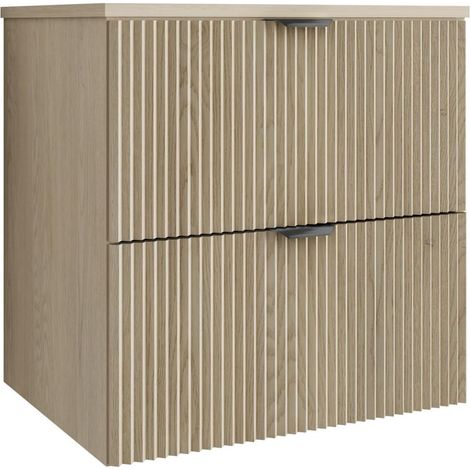 Mobile da bagno con frontale scanalato 60 cm con 2 cassetti, rovere cremona (MDF), con maniglia nera, 60 x 47 x 60 cm (1/5)