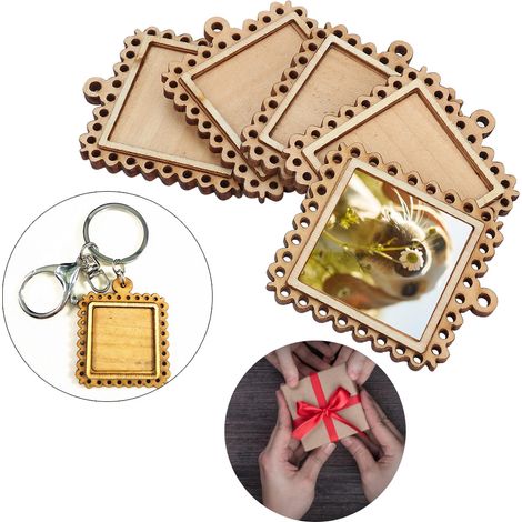 5 pièces Cadres Photo Miniatures en Bois avec Relief - Porte-clés et Supports Décoratifs (1/5)