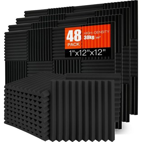 Set of 48 Acoustic Panels, 30x30x2.5cm Polyurethane Foam, High-Density 3D Design, for Studio and Home Cinema (1/5)