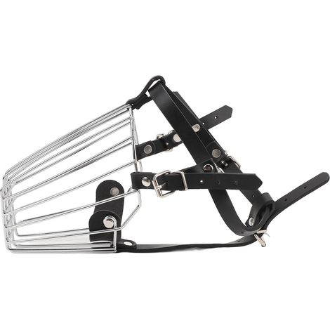 Muselière pour chien en acier inoxydable avec panier et sangle en cuir, respirante, anti-morsure, réglable pour chiens de taille moyenne à grande. (1/5)