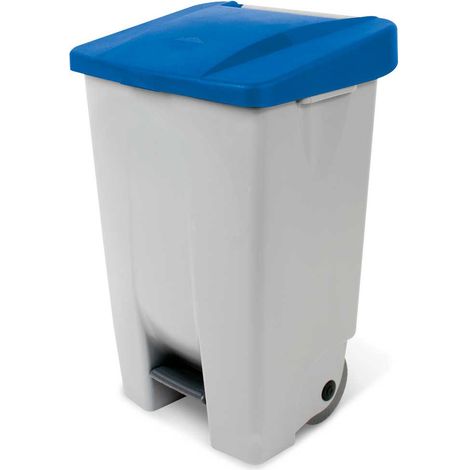 BRB Poubelle à pédale avec roulettes, capacité 80 litres, HxLxP 740 x 490 x 420 mm, corps gris, couvercle bleu (1/3)