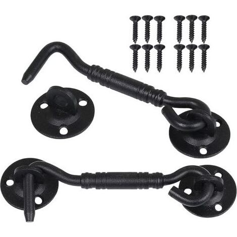 2 Pièces Crochet de Cabine, Support Fenêtre,Crochet Fermeture Porte,Acier Inoxydable Shed Loquet pour Porte de Hangar Porte de Garage Les Fenêtres Cabine,4 Pouce(Noir) (1/5)