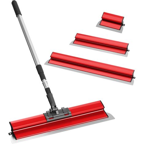 Kit de spatules de lissage multifonction 250/400/600 mm avec tige télescopique 0,7 à 1,6 m et adaptateur, idéal pour décoration murale et grands espaces de travail couleur rouge.