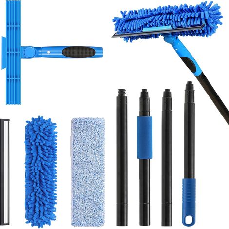 Set tergivetro 2 in 1 con asta di prolunga, include spazzola e testina rotante, 1 tergivetro e 2 spazzole.