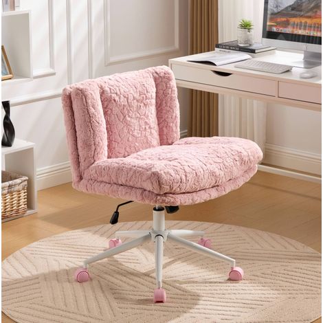 Bürostuhl aus Kunstfell in Rosa, Sitzbreite 67,1 cm, 360° drehbar, höhenverstellbar mit Wippfunktion (1/5)