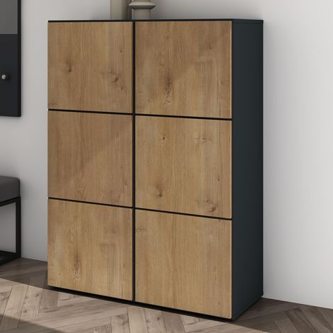 Mai & Mai Scarpiera Portascarpe 90x36x120cm, Porta Scarpe Armadio Scaffale Portascarpe 6 Ante + 12 Scomparti per Ingresso Soggiorno, Camera da Letto Schuhschrank02, Antracite opaco+Marrone chiaro