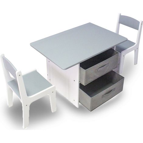 Set Tavolo e Sedie per Cameretta Bambini Piano Gioco Due Cassetti Contenitori (1/5)