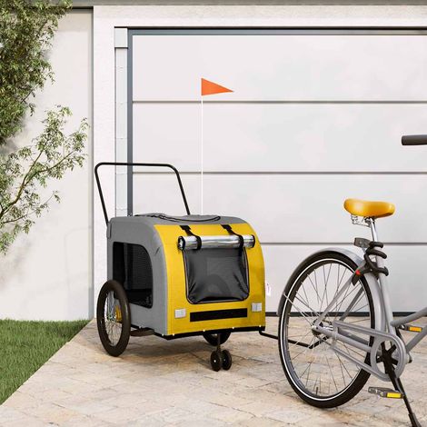 vidaXL Remolque de bicicleta mascotas hierro tela Oxford amarillo gris (1/4)