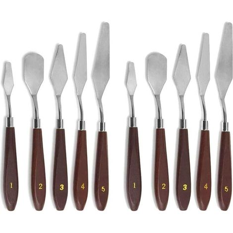 2 Set 5pcs Couteaux à Palette Grattoir Mixage de Peinture Acier Inoxydable Spatule Palette Couteau Ensemble pour L'Artiste Peinture à l'huile Mélange de Couleurs (1/5)