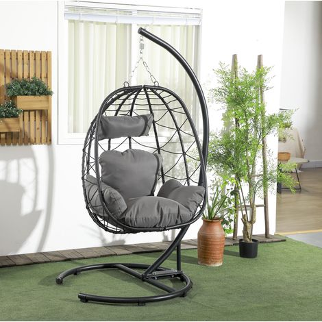 Sillón colgante con soporte, cojines y funda impermeable, acero negro (1/5)