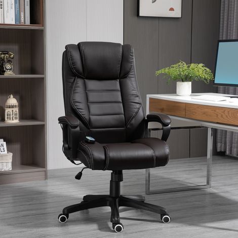 Fauteuil de bureau massant fauteuil bureau ergonomique grand confort hauteur réglable fonction dossier à bascule revêtement synthétique brun (1/4)
