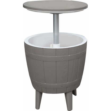 Mesa Nevera para Jardín de Resina Cosmopolitan Beige Gardiun Capacidad 37 L 48,5x48,5x57/82 cm Función 3 en 1 Mesita, Nevera y Asiento Gris (1/7)