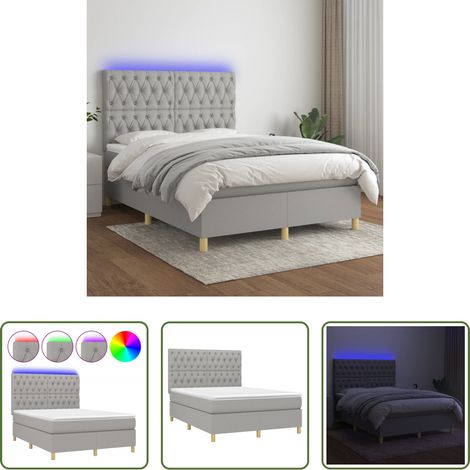 Sommier tapissier - Sommier à lattes de lit et matelas et LED Gris clair 140x190 cm (1/5)