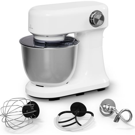 Klarstein Bella Evo Robot Pâtissier 1500W  5L Bol Inox, 12 Vitesses, Système Planétaire, Pulse, Crochet, Fouet & Batteur, Robot Cuisine Multifonctions, Noir, Blanc