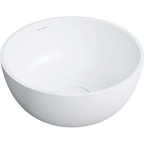OMNIRES Shell M+ - Lavabo sobre encimera, diámetro 35 cm, sin rebosadero, sin orificio para grifo, blanco mate SHELL350UNBM