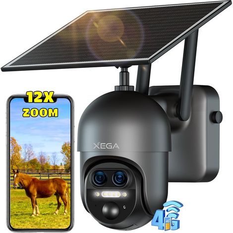Caméra de surveillance 4G solaire – Zoom hybride 12X – Double objectif 2K PTZ – Détection humaine AI/PIR – Vision nocturne couleur 30 m – Batterie 10400 mAh (1/5)