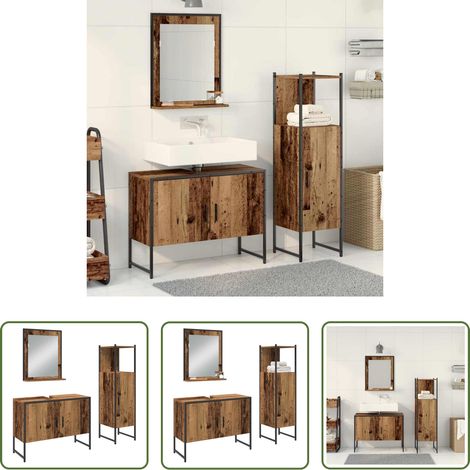Spiegel - Badezimmermöbel-Set mit Regal mit Tür 3 pcs Braun Holzwerkstoff (1/5)