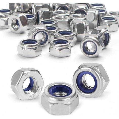 Ecrou Inox M8, 10 Pièces Écrou Nylstop, A2 V2A Écrou Autobloquent, Ecrou Frein Hexagonal de Blocage en Nylon, Filetage Métrique Standard Écrous, pour Boulon et Vis DIN 985 ISO 105110 (1/5)