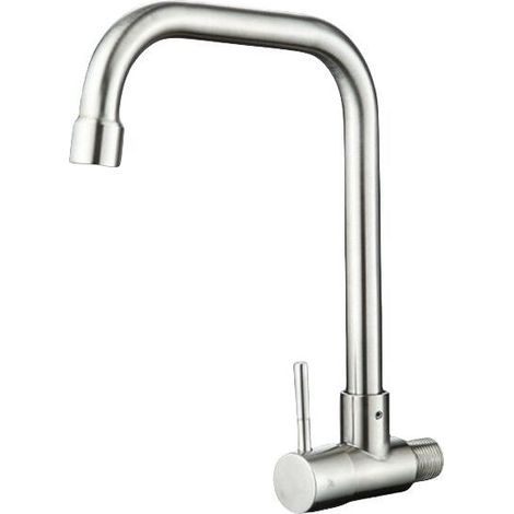 1 Robinet mural Acier inoxydable 304 Pivotant 360° Mousseur M24 Interface G1/2 Cuisine Évier (1/4)