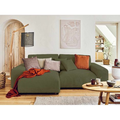 Lisa Design – Canapé d'angle réversible 4 places – Velours côtelé vert – Confort optimal – Design moderne – Livraison sur RDV (1/5)