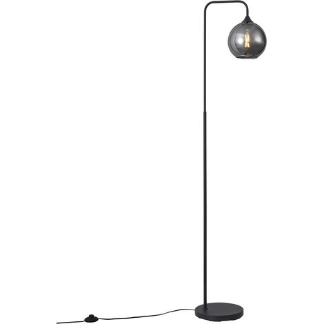 QAZQA Art Deco Floor Lamp Black with Smoke Glass - Sandra