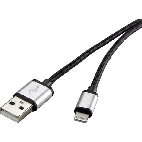 Renkforce USB-Kabel USB 2.0 USB-A Stecker, Apple Lightning Stecker 3.00 m Dunkelgrau Stoff-Ummantel (1/3)