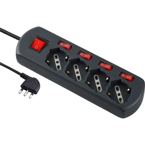 Multiprise 4 Places multiprises Schuko, 4 interrupteurs indépendants, 4 Prises universelles, câble de 1,5 m, Noir (1/3)