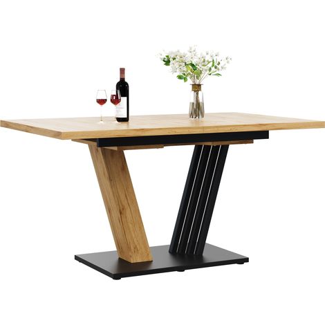 Table à manger extensible- 120-160x80x76 cm- 6 à 8 personnes- Plateau MDF+Metal- Salle a manger,Salon- Bois (1/5)