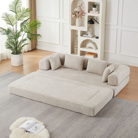 Sofá cama modular 4 en 1 de chenilla beige con 4 cojines, sin montaje (1/5)