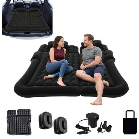 HAUTOUR Matelas Gonflable Lit de Voiture Matelas pneumatique SUV avec Pompe à air et Oreillers pour Voyage, Camping, activités de Plein air (Noir) (1/5)