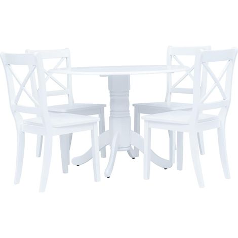 Ensemble Table + 4 chaises - Table à manger avec Chaises Bois d'hévéa Blanc BV112486 - BonneVie (1/5)