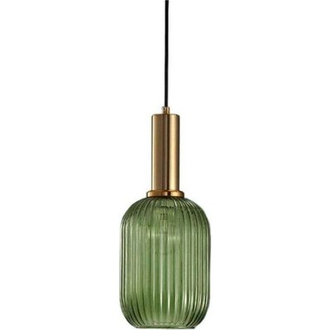 Suspension Luminaire Industrielle Vintage en Verre Nervuré,Plafonnier avec fini en laiton poli Lustre,Suspension Lampe de Salle à Manger Cuisine Salon Chambre (Vert, 13CM) (1/4)