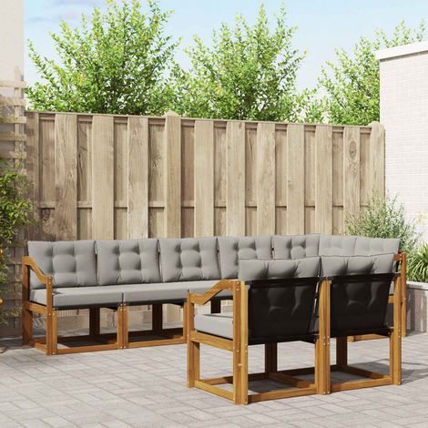 vidaXL Outdoor-Sofagarnitur mit Kissen 8 pcs Natürlich und Hellgrau (1/5)