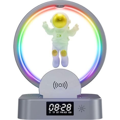 Lampe de bureau LED avec chargeur sans fil, haut-parleur Bluetooth, lampe de table RVB, Bluetooth/horloge/FM/Chargement sans fil, lampe de table, veilleuse - 4 en 1(or) (1/5)