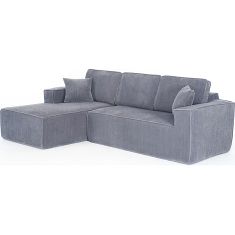 Modulares L-Ecksofa aus Rippenvelours in Grau mit Chaiselongue, 2-Sitzer (1/5)