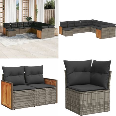 11-tlg. Garten-Sofagarnitur mit Kissen Grau Poly Rattan - Gartensorganisation - Gartenmöbelset - Lounge Möbel - Esszimmergarnitur - Balkonmöbel - Home & Living (1/5)