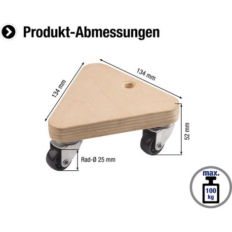 Transportroller 134 x 134 x 134 mm, 100 kg, madera contrachapada, PP (1/3)