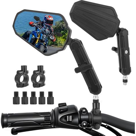 Rétroviseurs Moto, Anti-Glare Retroviseur de Moto Guidon avec E24 Homologué, 7/8" Rétroviseurs Pliable Moto avec Filetés M8 M10, Retroviseur de moto pour Enduro Aventure Scooter ATV Quad