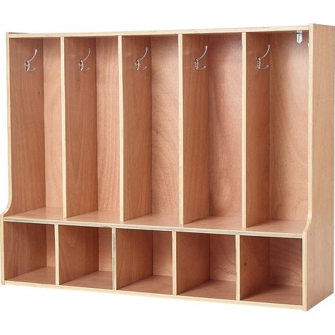 Mophorn Armadio per bambini con 5 scomparti, ideale per riporre cappotti e scarpe. Realizzato in legno, perfetto per asili nido, scuole materne, case e aree di accoglienza scolastica. Include ganci
