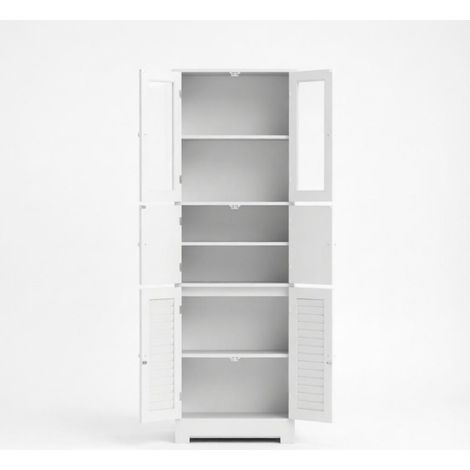 Mobile bagno alto bianco in MDF con 6 ante e 2 ante in vetro, indipendente (1/5)