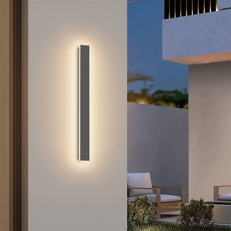Applique murale longue 20 W, style villa, gris foncé, étanche IP65, LED blanche chaude, idéale pour l'extérieur (jardins, terrasses, chambres, salons). Convient également pour l'intérieur. Longueur : (1/5)
